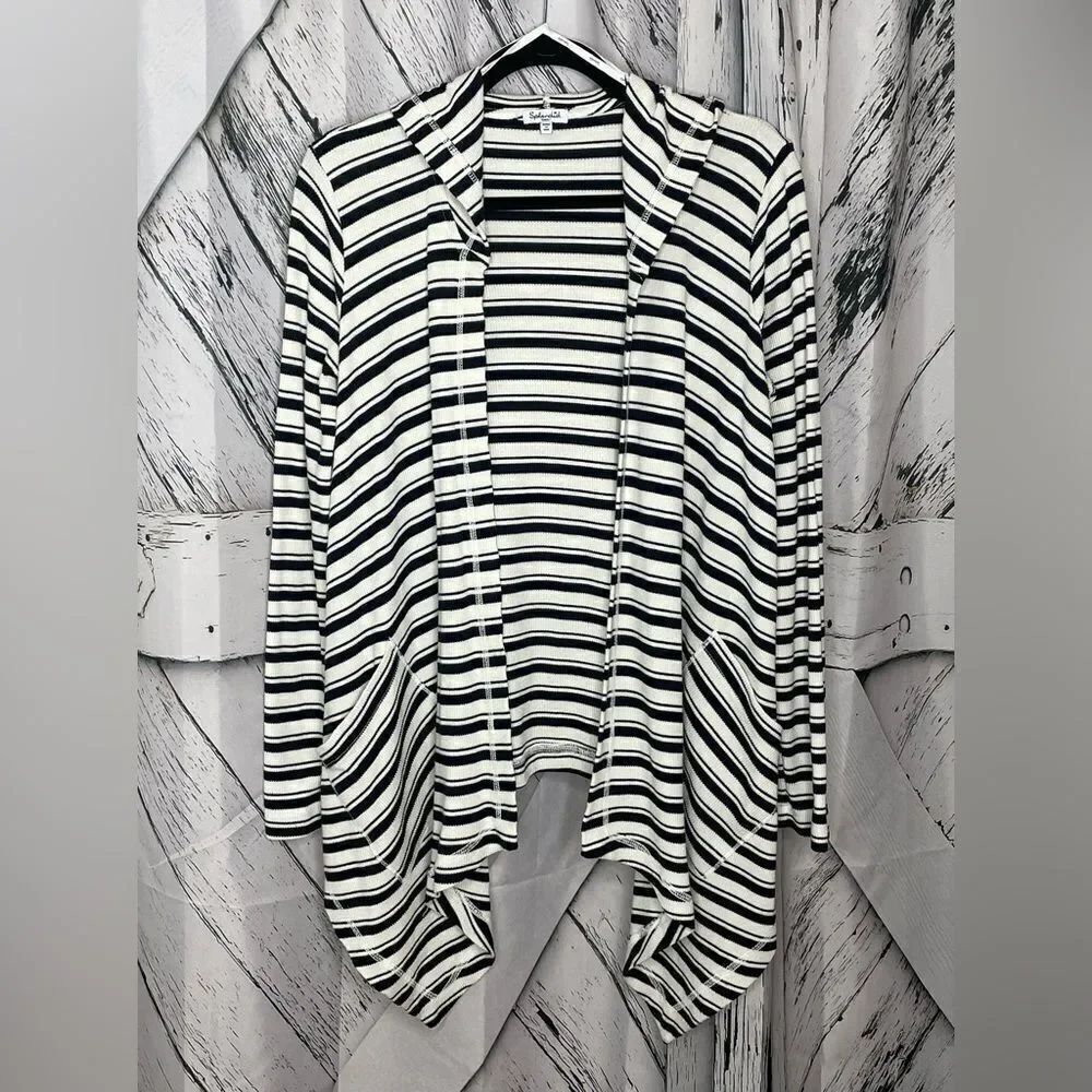 Splendid Ribbed Hooded Striped Thermal Cardigan Small